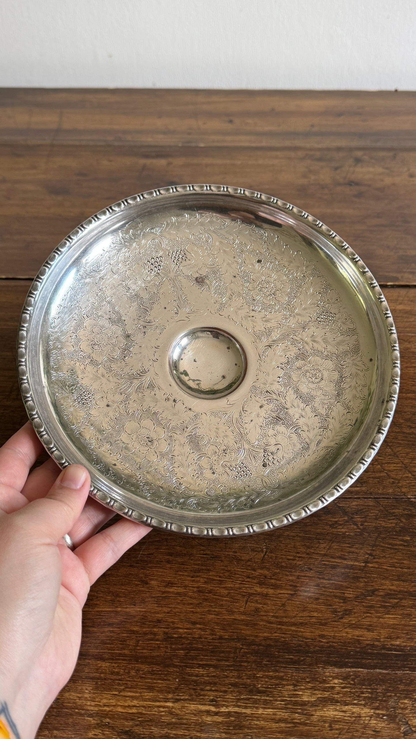 Raised Silver Plated Over Copper Bowl with Etched Detailing
