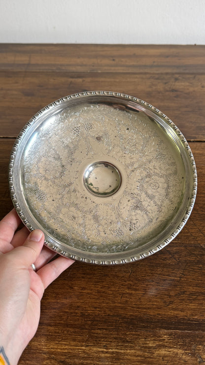 Raised Silver Plated Over Copper Bowl with Etched Detailing