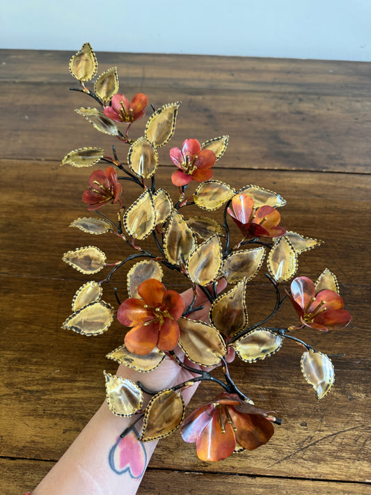 Vintage Brutalist Style Torch Artwork - Flower and Leaves with Fired Detailing
