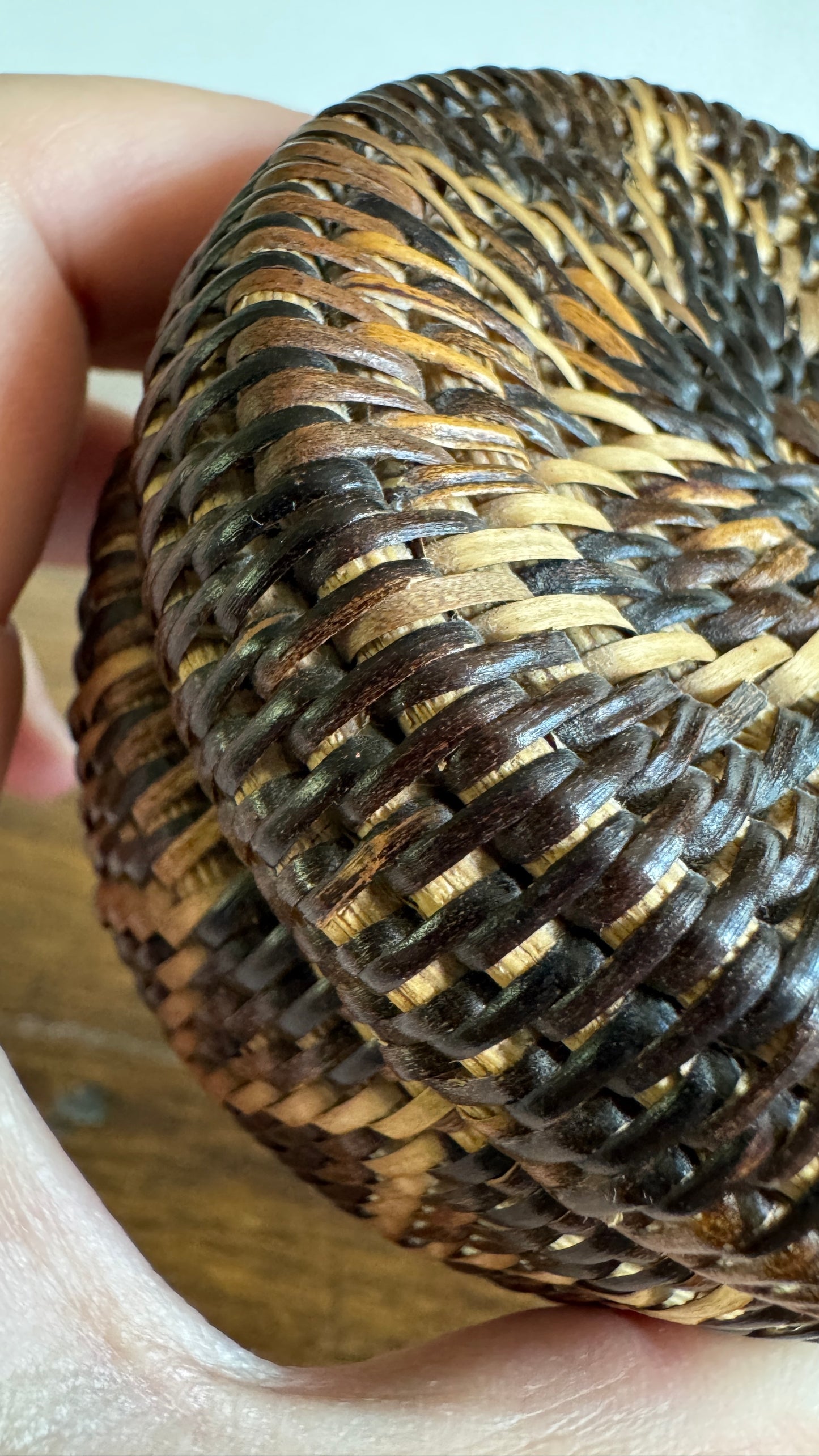 Miniature Woven Basket with Star Design and Neutral Colouring