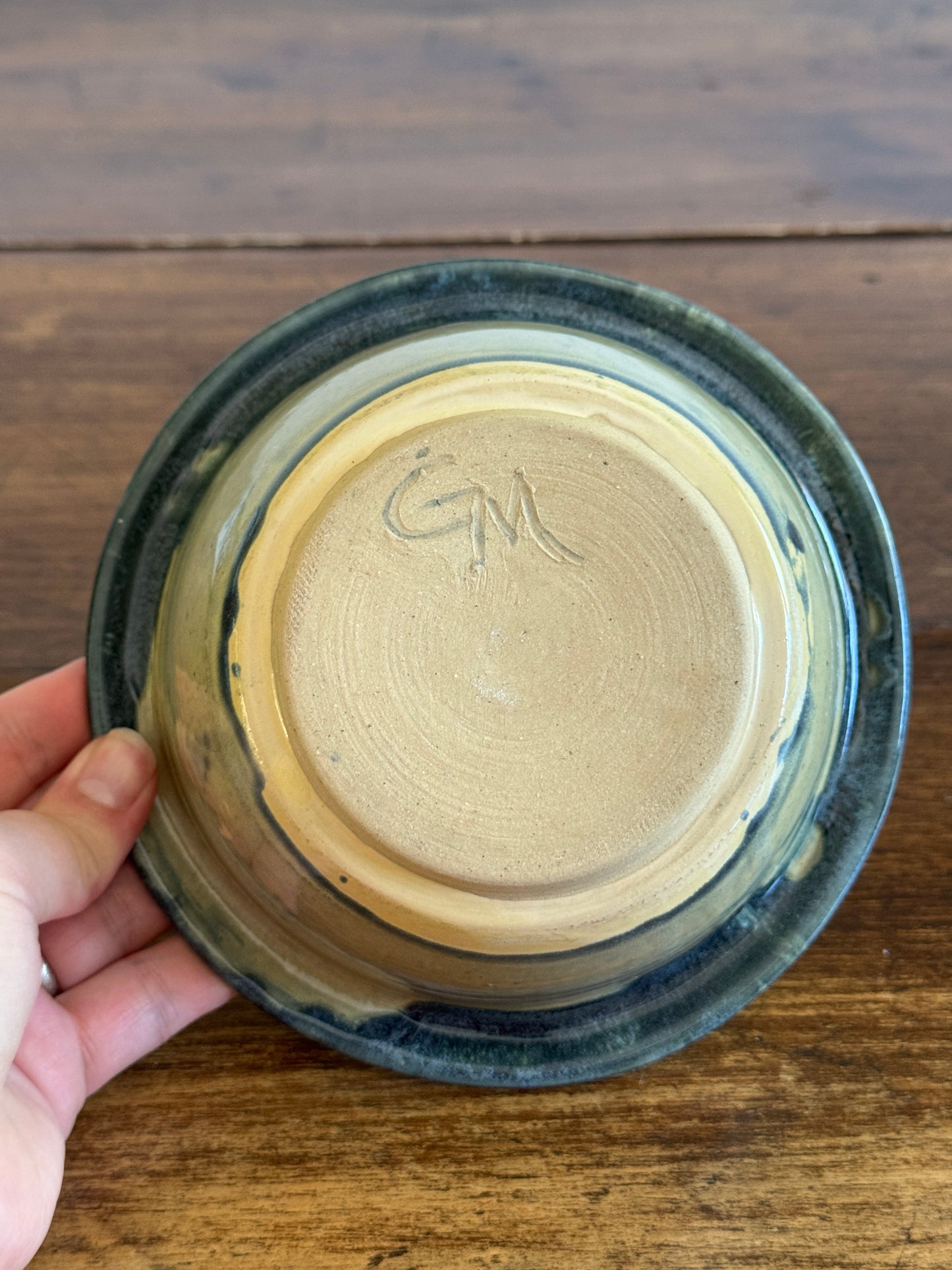 Small Hand Crafted Pottery Blue Green Bowl