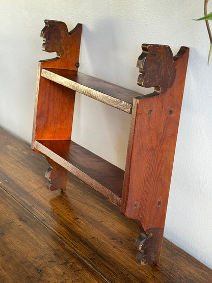 Vintage Folk Shelf Carved Shelf with Profile of Faces on Ends