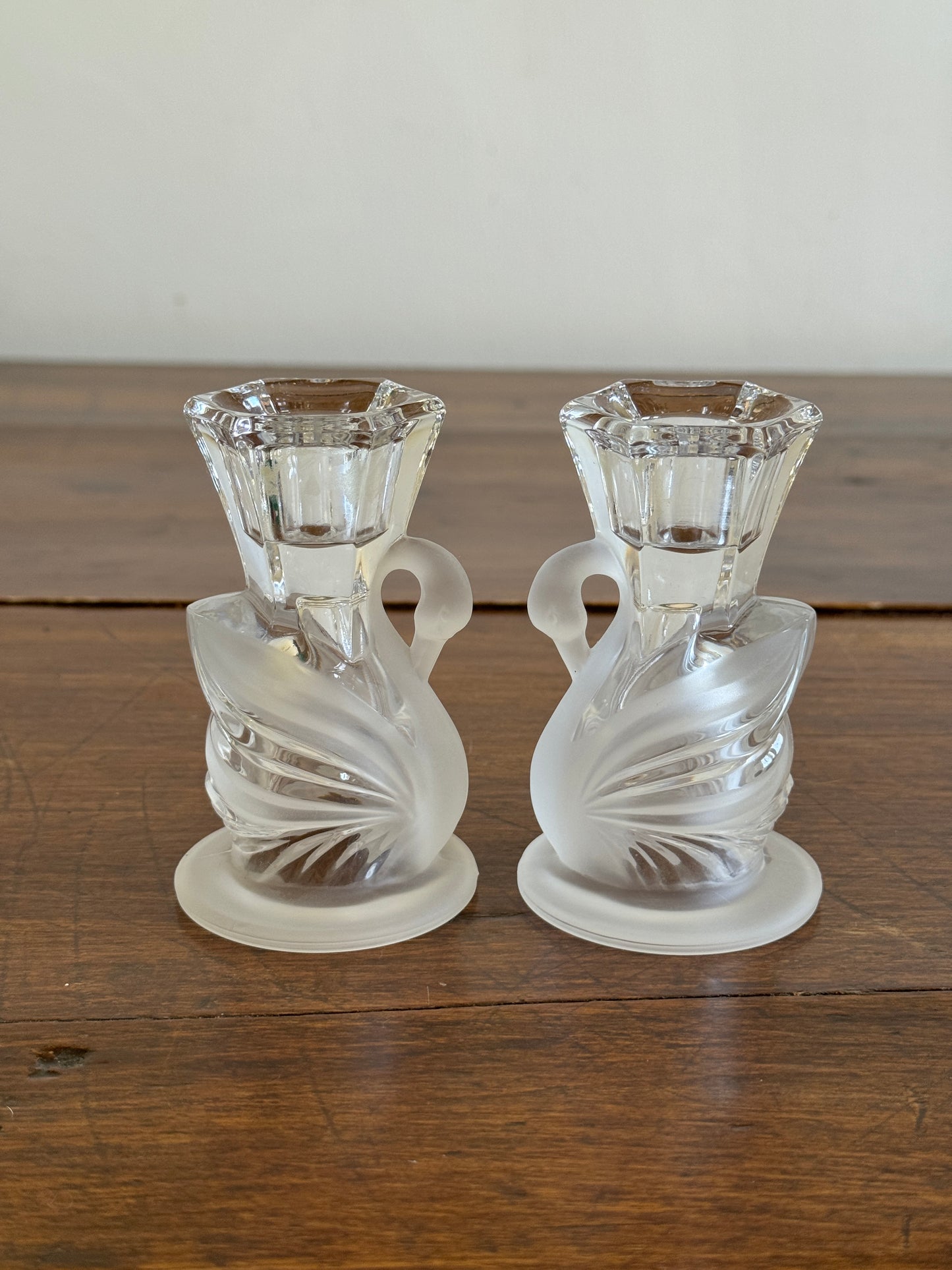 Vintage Frosted Crystal Swan Candlestick Holders by Partylite