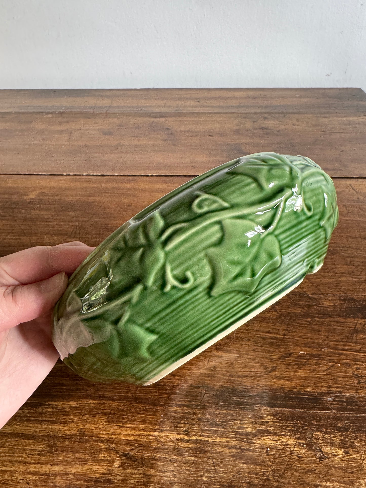 Vintage Shawnee Pottery Shallow Bowl with Ivy Leaf Print