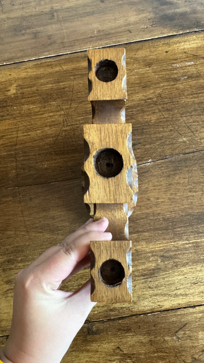 Vintage Wood Folk Art Carved Candelabra