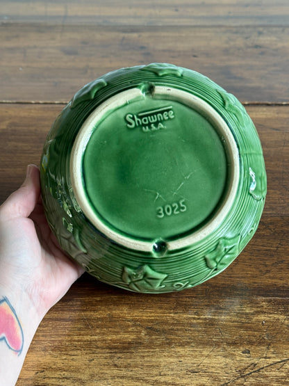 Vintage Shawnee Pottery Shallow Bowl with Ivy Leaf Print
