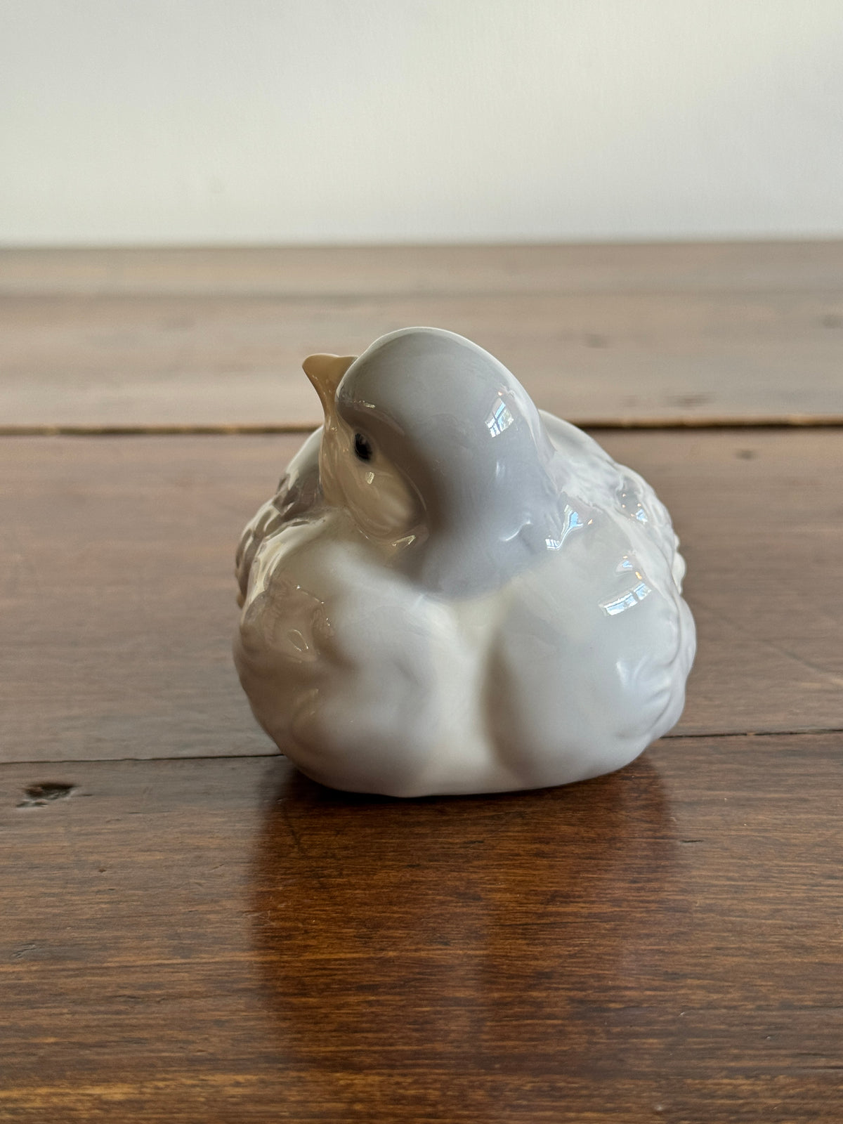 Chubby Ceramic Bird Figurine with Light Blue/Grey and White Colouring