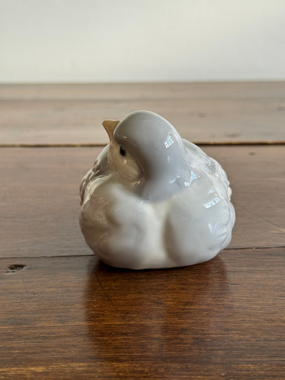 Chubby Ceramic Bird Figurine with Light Blue/Grey and White Colouring