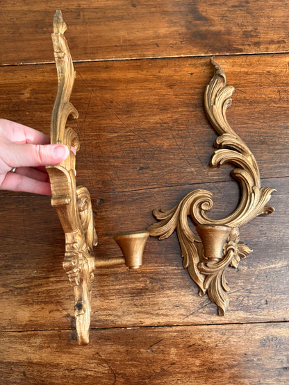 Vintage Pair of Ornate Carved Wood Durwood Candle Sconces
