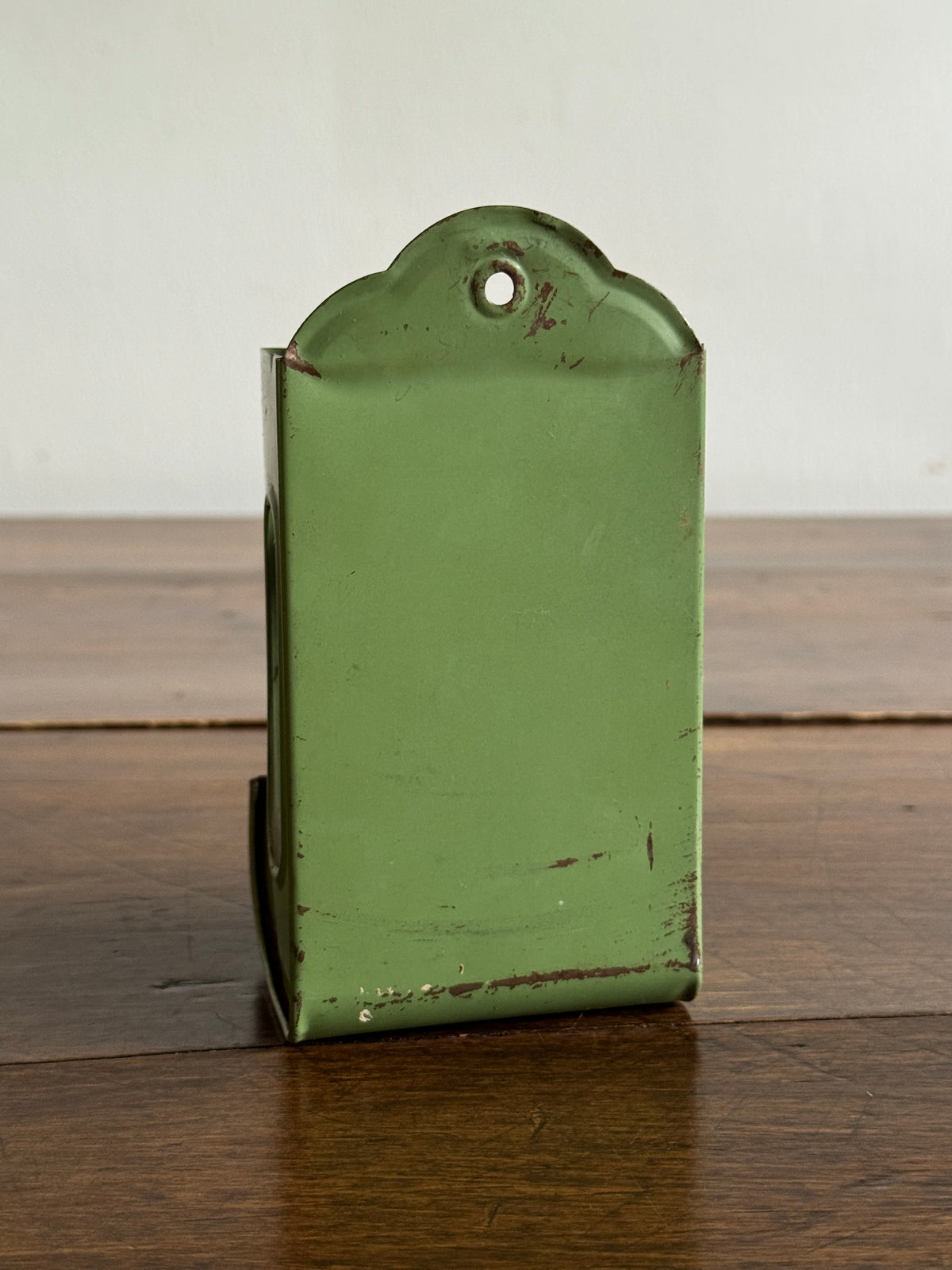 Vintage Painted Light Green Metal Small Match Holder