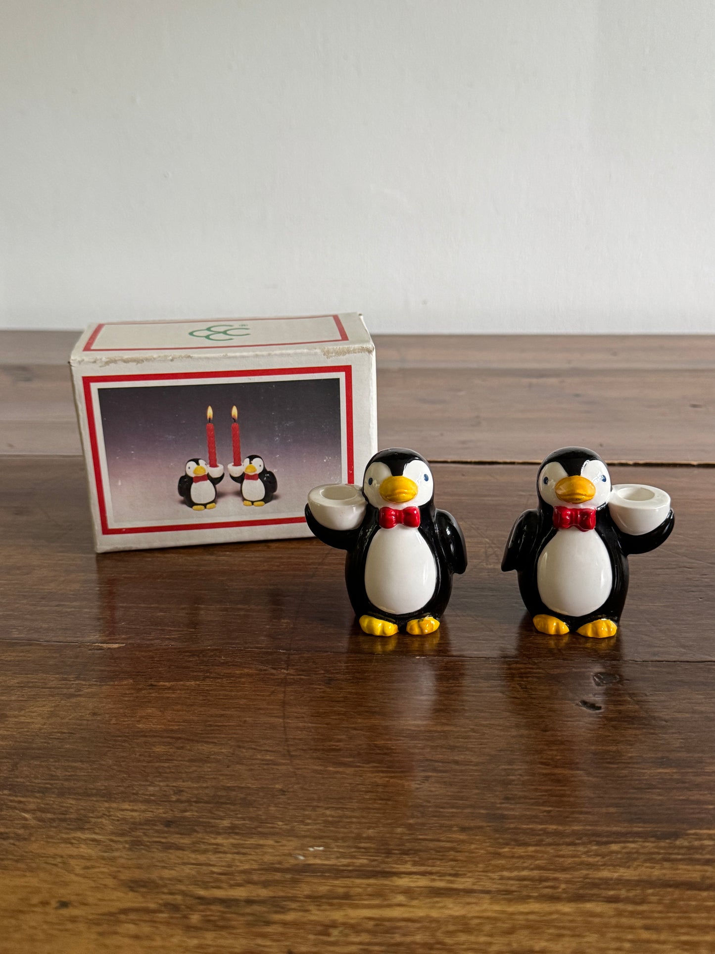 Pick One: Cheeky Holiday Penguin Candle Holders, Pair or Single Style - Made in Korea