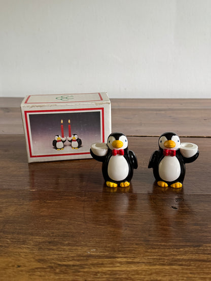 Pick One: Cheeky Holiday Penguin Candle Holders, Pair or Single Style - Made in Korea