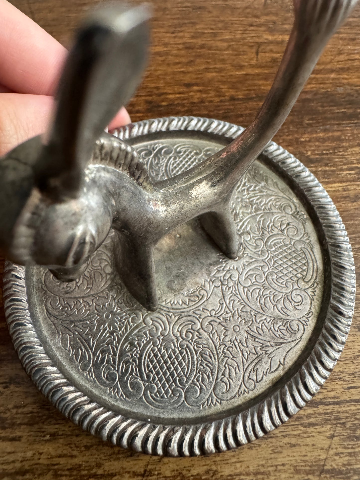 Vintage Donkey Silverplated Ring Holder with Etched Bottom Tray