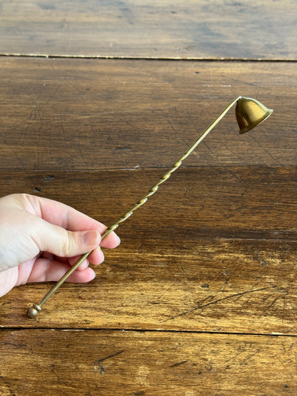 Vintage Brass Candle Snuffer with Fixed Cup and Twisted Post Design