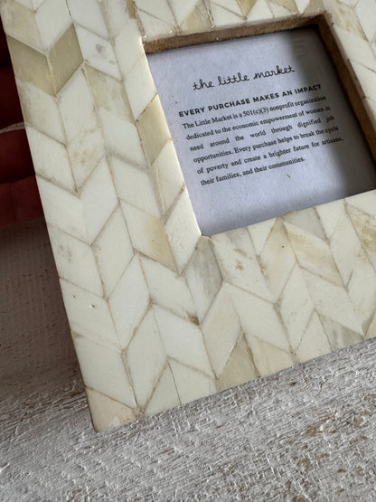 Little Market Inlay Bone Photo Frame with Herringbone Design