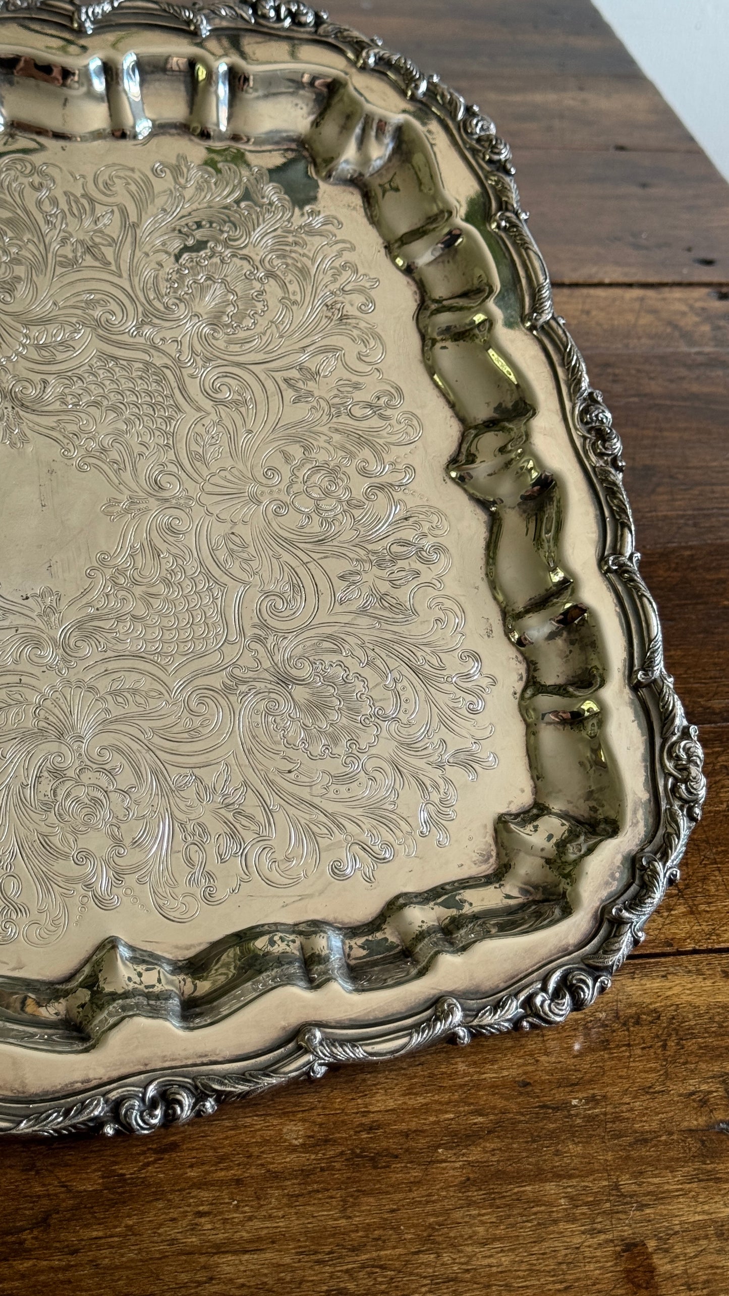 Large Square Silver Plated over Copper Serving Tray Old English Reproductions- Made in Canada