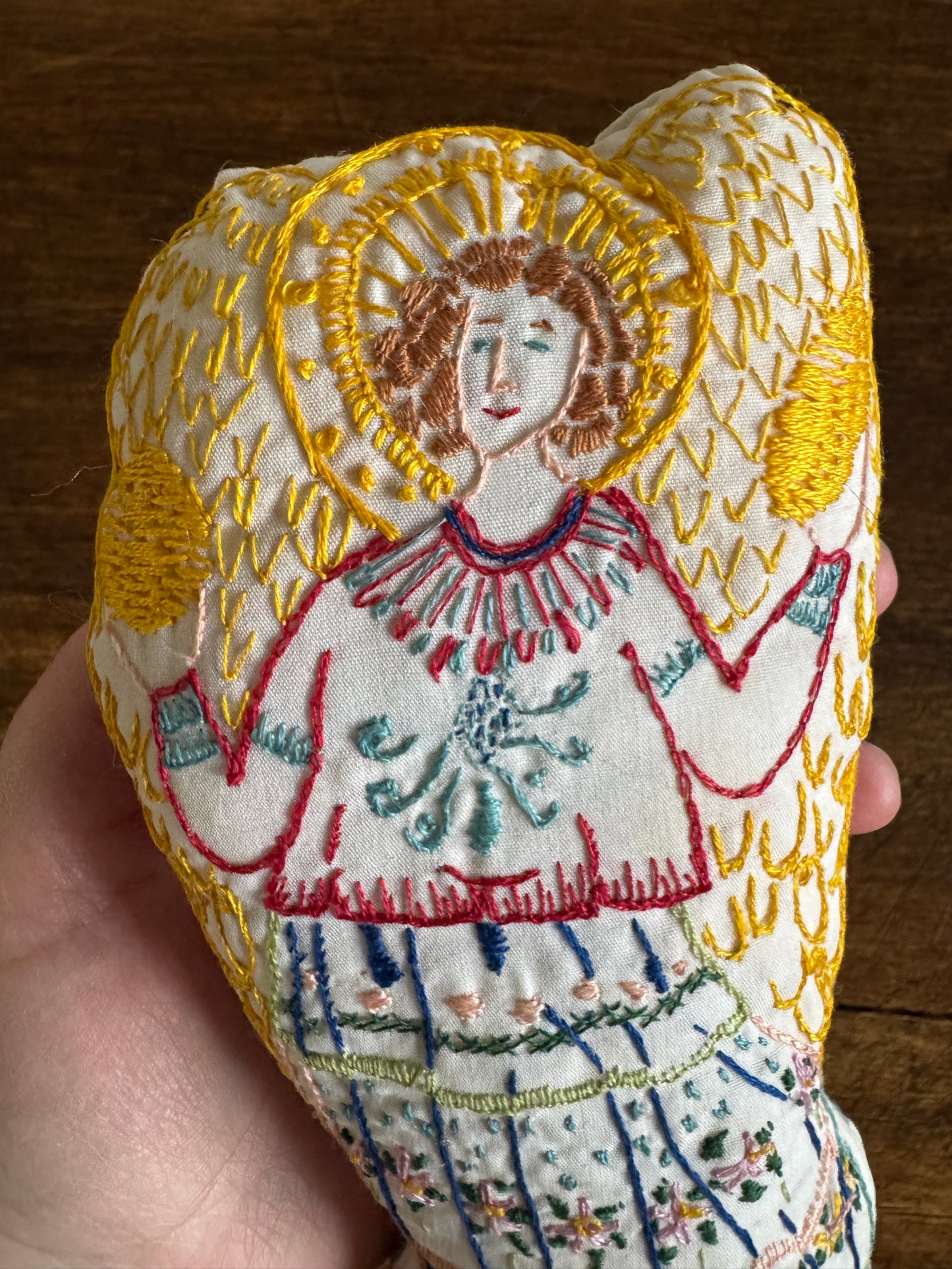 Vintage Hand Crafted Stitched Angel Plush Toy with Colourful Embroidery