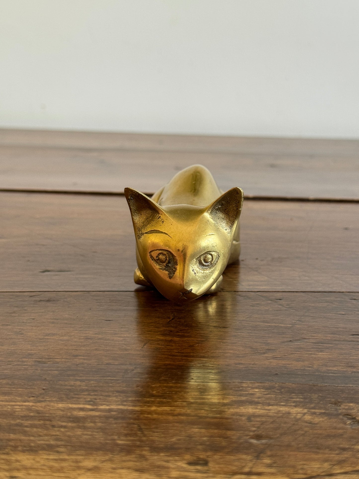 Vintage Brass Crouching Cat - Hunting Cat Brass Figurine