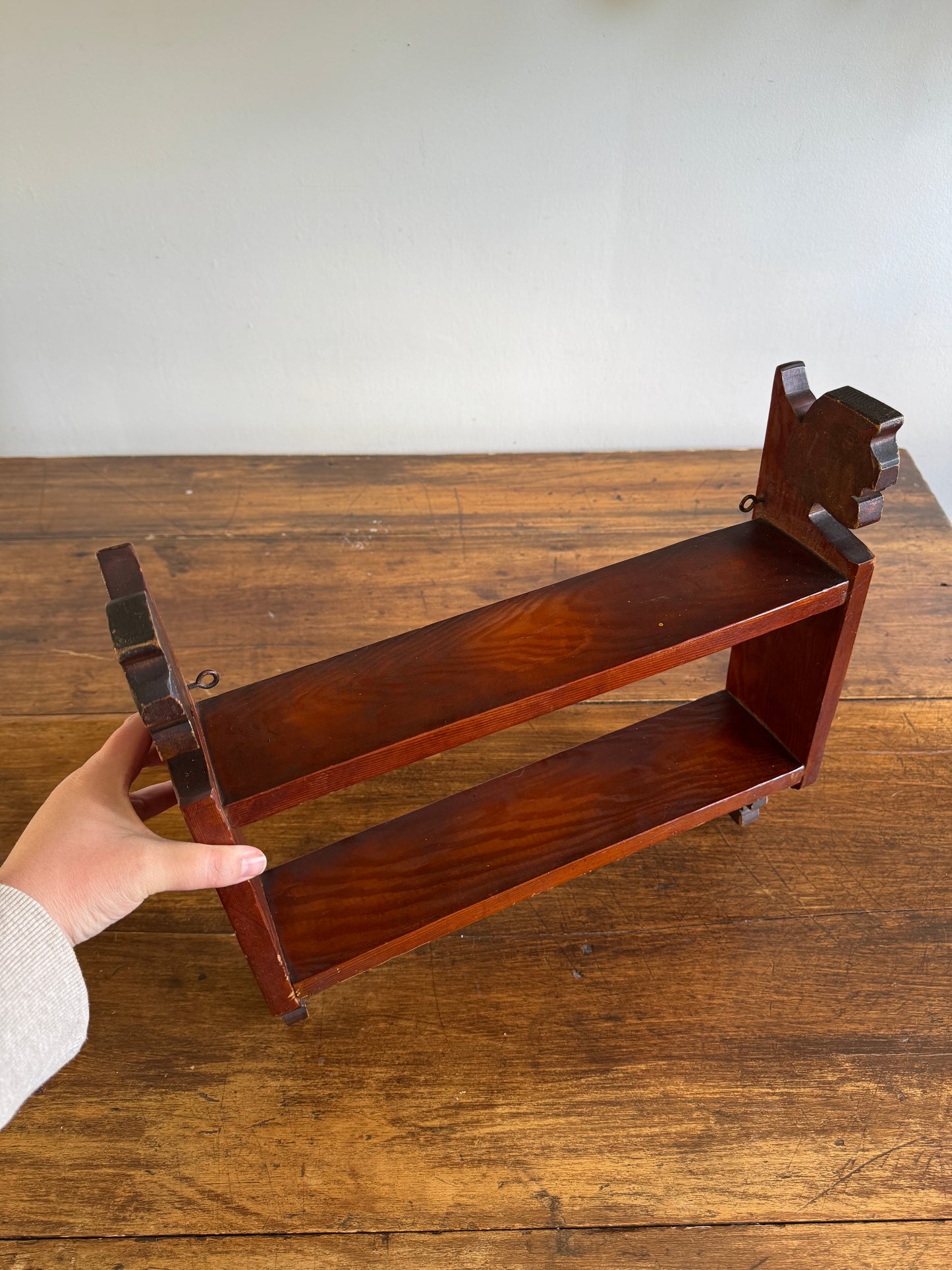 Vintage Folk Shelf Carved Shelf with Profile of Faces on Ends