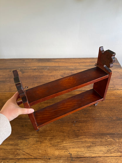 Vintage Folk Shelf Carved Shelf with Profile of Faces on Ends