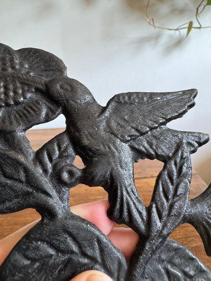 Metal Cast Iron Hummingbird with Flowers Wall Hook