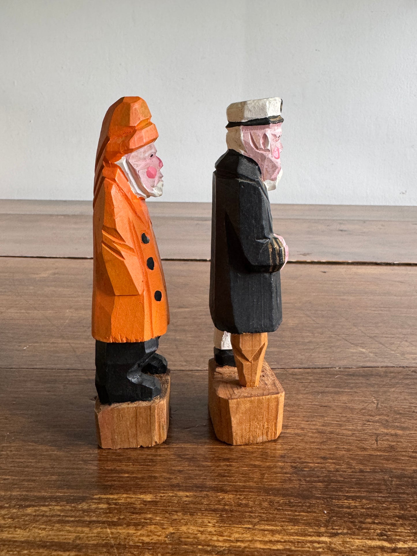 Vintage Set of Two Wood Salty Figurines - Peg Leg Captain and Fisherman