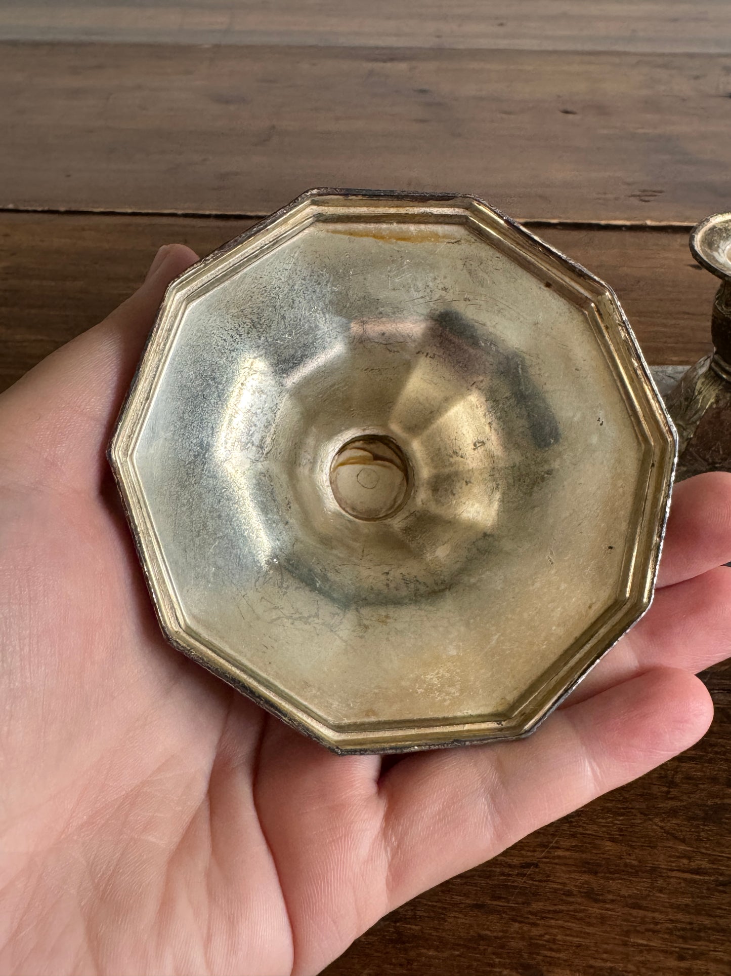 Pair of Etched Silver-Tone Repousse Candle Holders