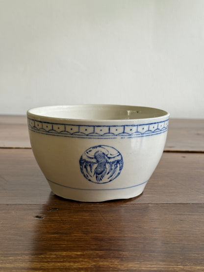 Vintage Blue Heron on White Porcelain Rice Bowl