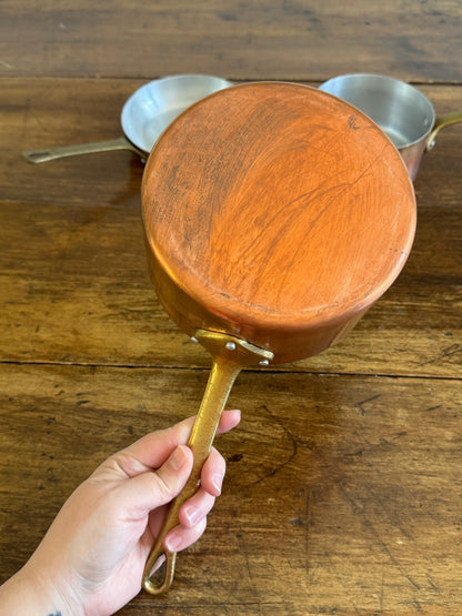 Vintage Three Piece Copper and Brass Pots and Pan Set