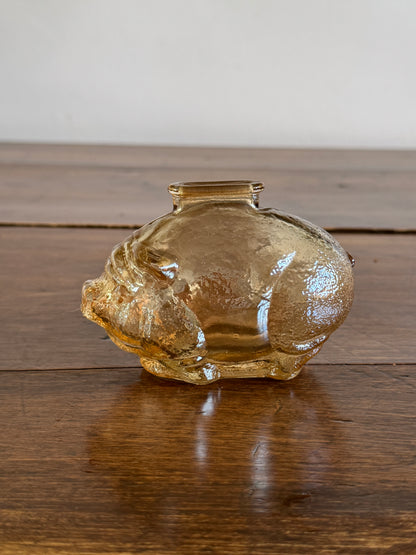 Vintage Amber Glass Small Piggy Bank - No Cork, Smash Style Glass Pig Coin Bank