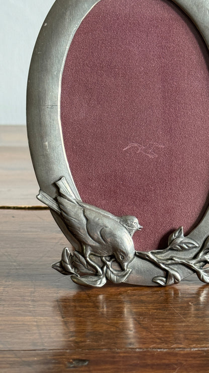 Vintage Seagull Pewter Oval Shaped Bird Photo Frame