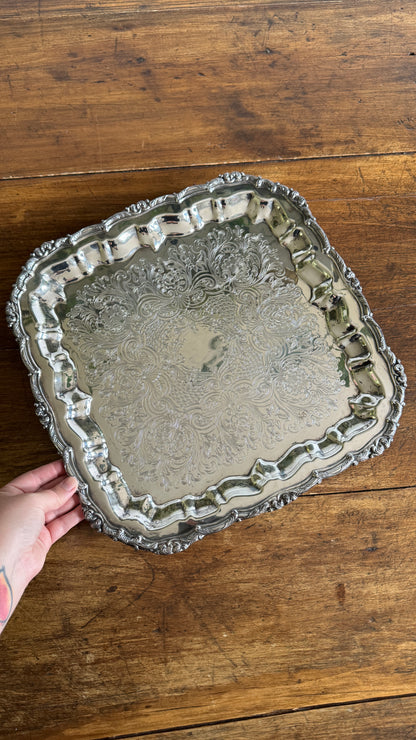 Large Square Silver Plated over Copper Serving Tray Old English Reproductions- Made in Canada