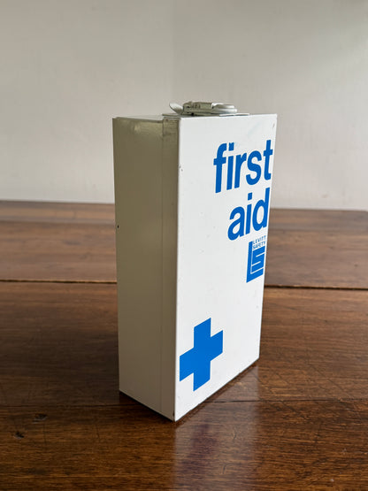 White with Blue Writing Metal First Aid Kit by Levitt Safety