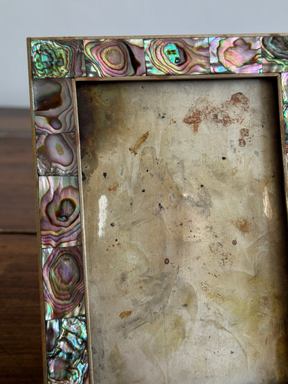 Vintage Abalone Shell In Lay Frame with Silver Tone Metal - Made in Mexico