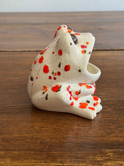 Vintage Ceramic Soap Holder Open Mouth Frog with Colourful Splatter Paint Design