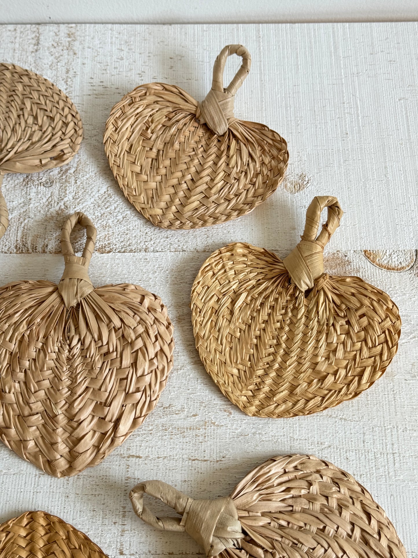 Vintage Lot of Natural Woven Hand Fan Wall Decor - Handheld Boho Mini Fans