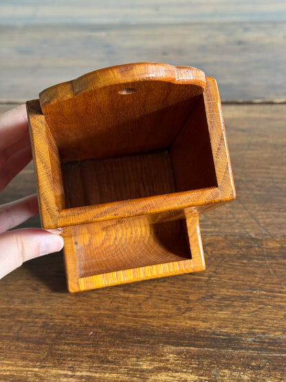 Vintage Small Wood Match Stick Holder - Wall Mounted or Table Top