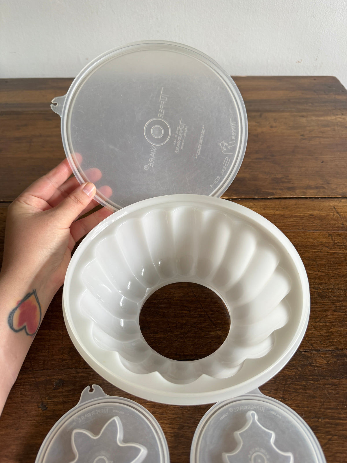 Vintage White Plastic Tupperware Jello Dome Mold with Toppers