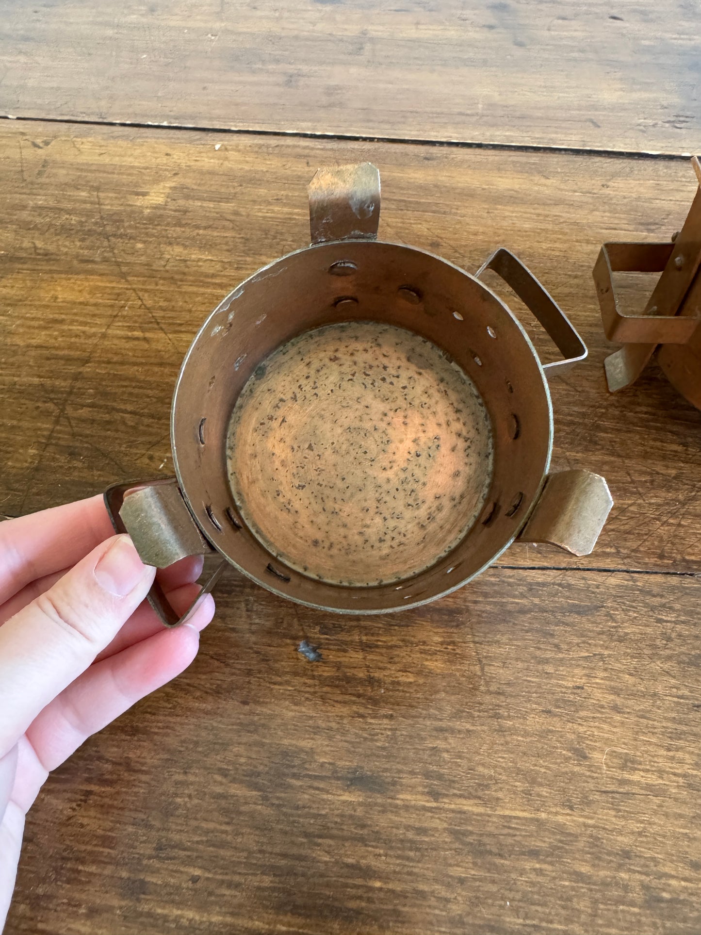 Two Copper Warming Holders - Two Copper Reclaimed Candle Holders