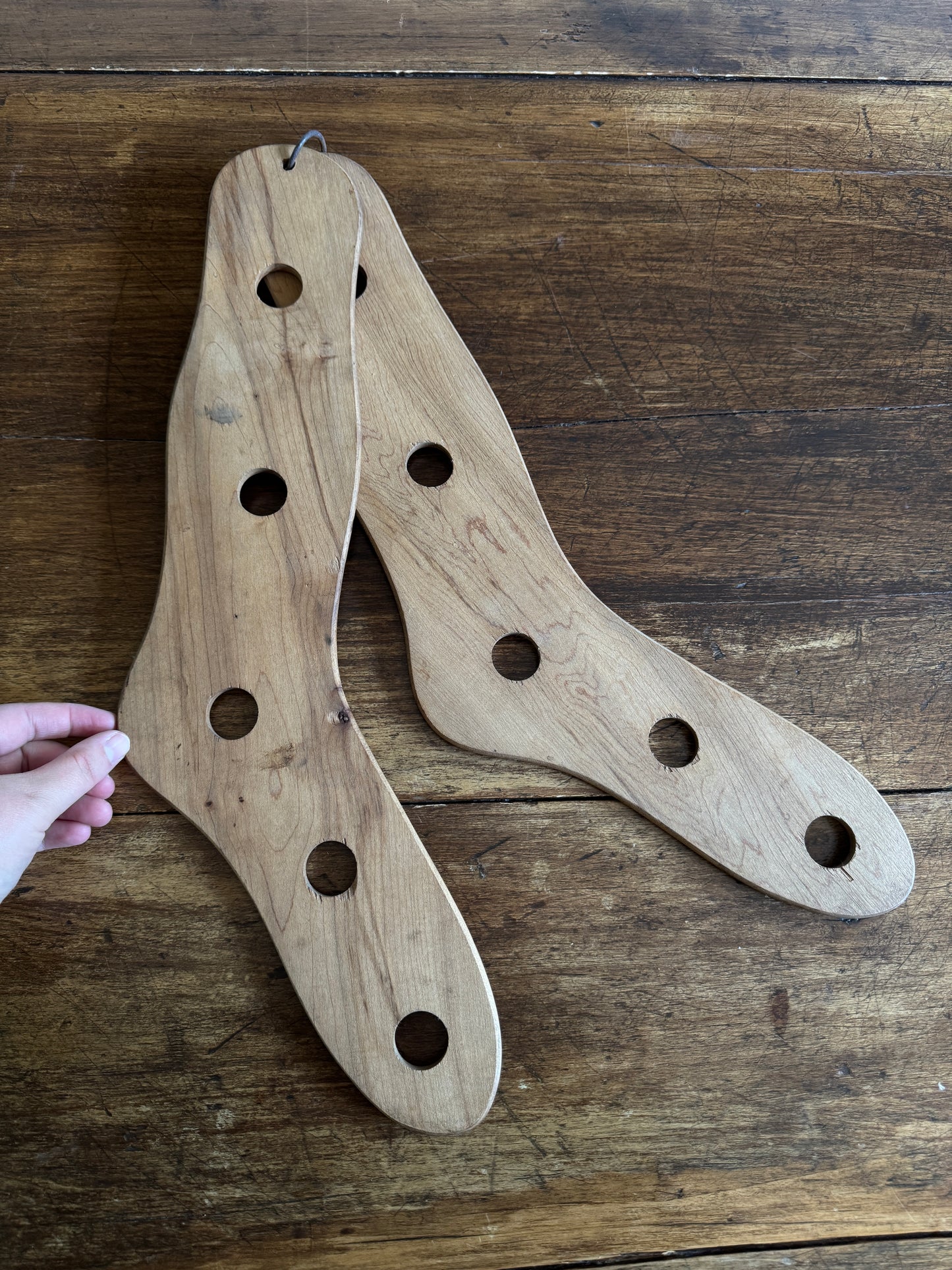Vintage Pair of Wood Sock Stretchers on Hanger