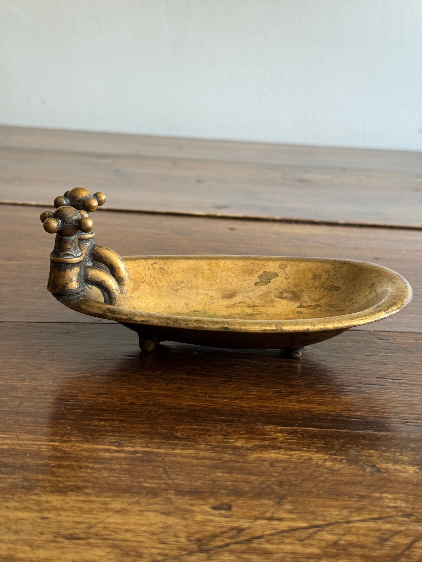 Vintage Brass Tub Shaped Soap Dish with Lovely Worn Patina