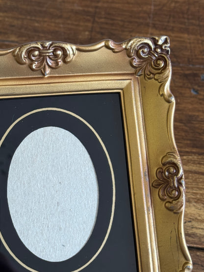 Vintage Resin Ornate Photo Frame with Painted Glass Matte - Made in USA