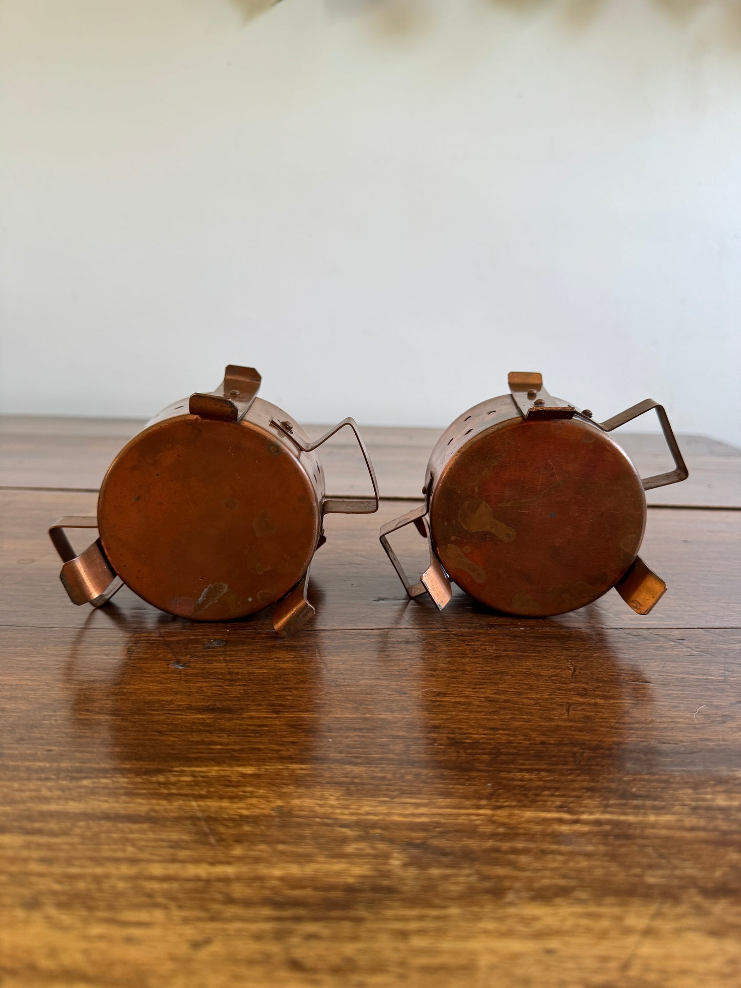 Two Copper Warming Holders - Two Copper Reclaimed Candle Holders