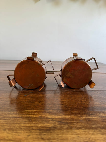 Two Copper Warming Holders - Two Copper Reclaimed Candle Holders