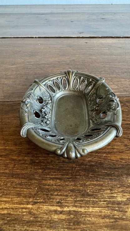 Vintage Embossed Metal Art Nouveau Dish with Ornate Detailing