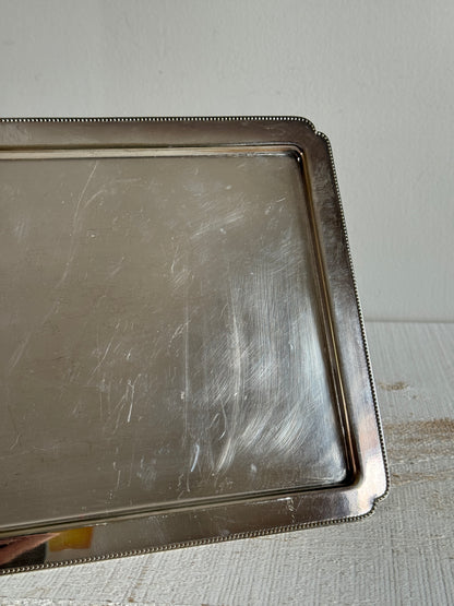 Vintage Silver Plated Flat Serving Tray with Edge Detailing - Medium Sized Silver Serving Plate