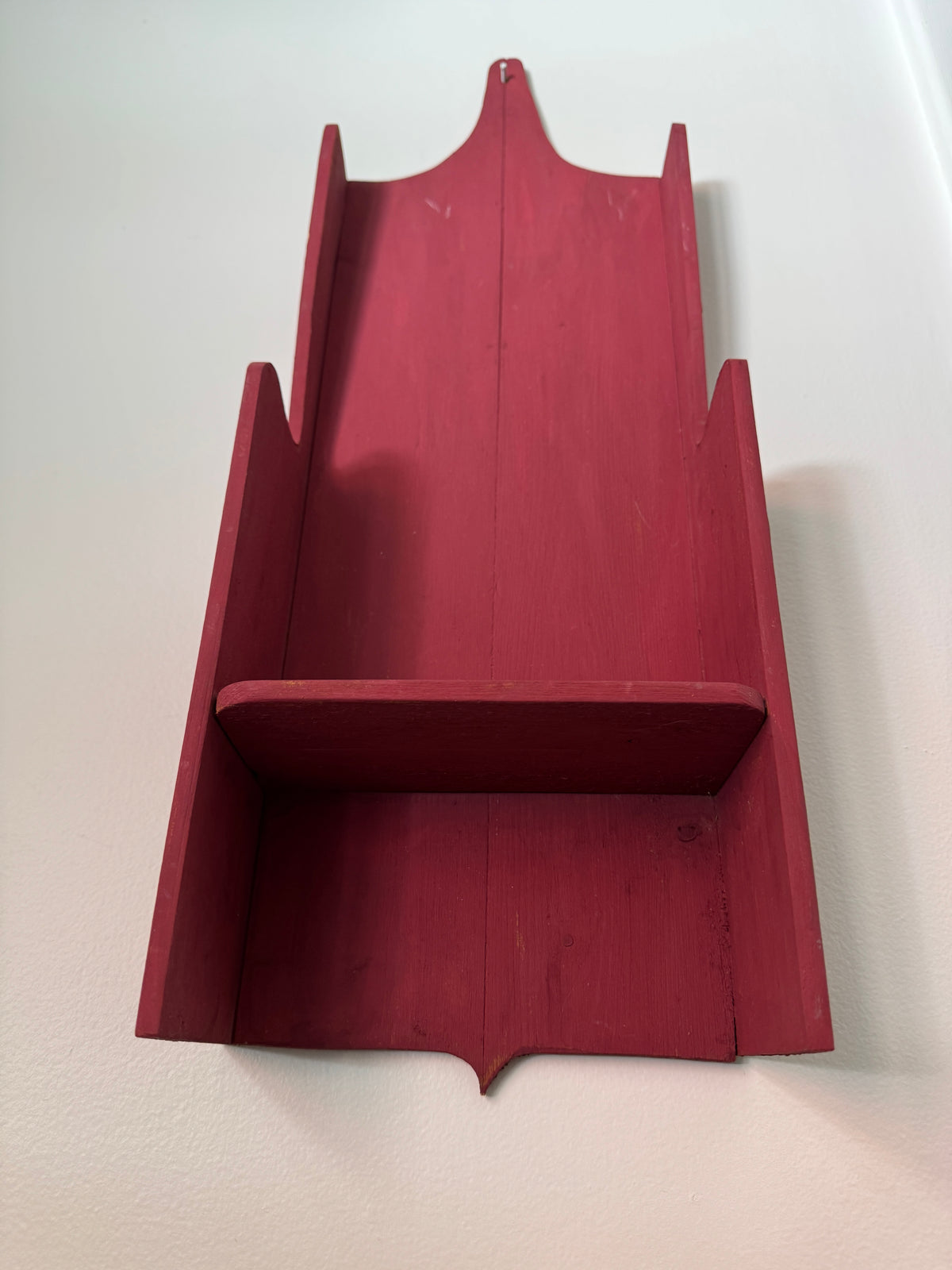 Primitive-Style Wall Shelf - Faded Red Painted Wall Shelf with Single Ledge and Ornate Back