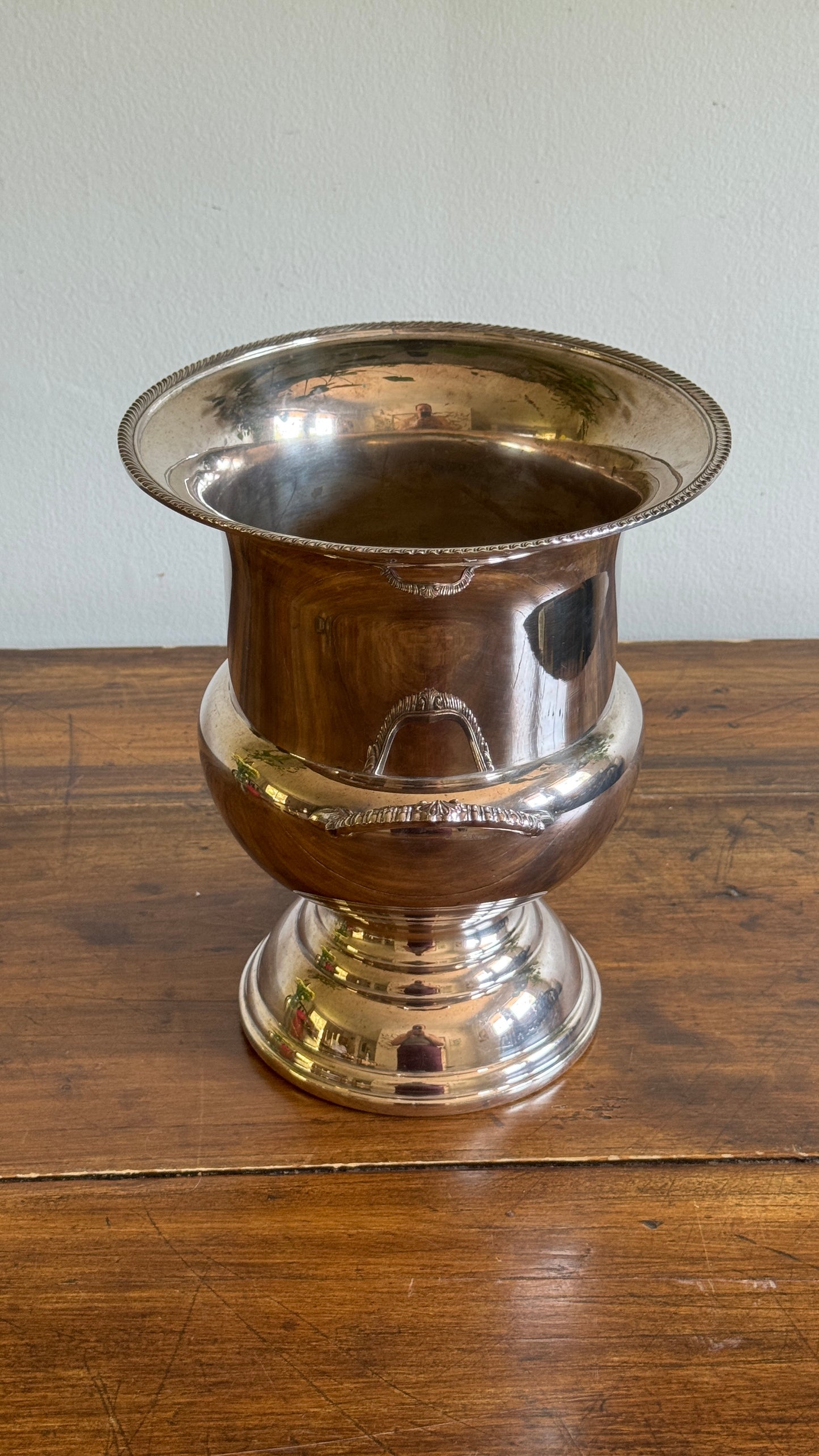 Vintage Silver Plated Champagne Ice Bucket with Double Handled and Fluted Design