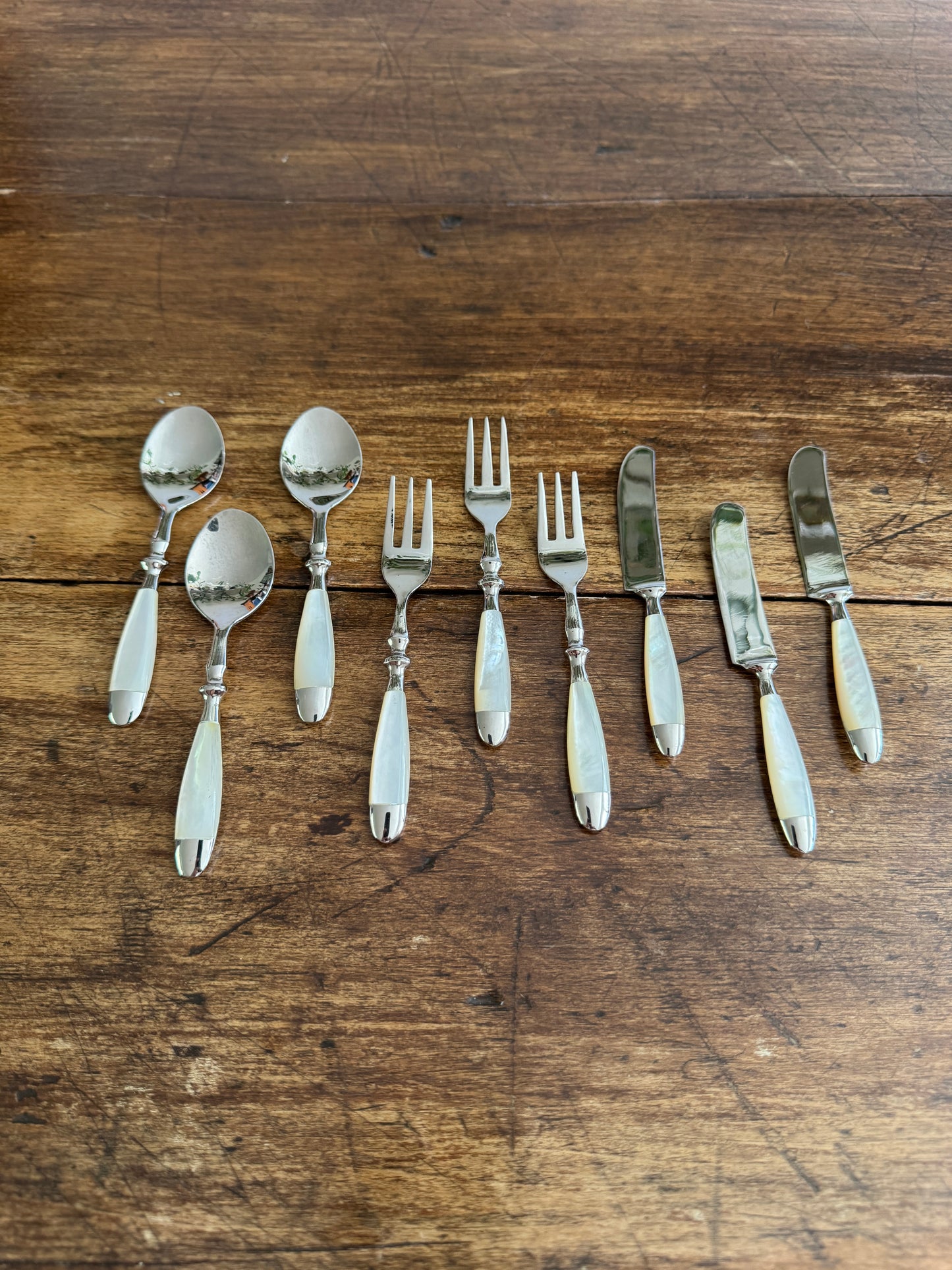 Mini Appetizer Cutlery - Spoon, Forks and Spreaders with Mother Of Pearl Handles
