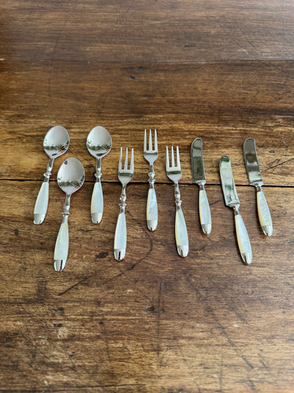 Mini Appetizer Cutlery - Spoon, Forks and Spreaders with Mother Of Pearl Handles